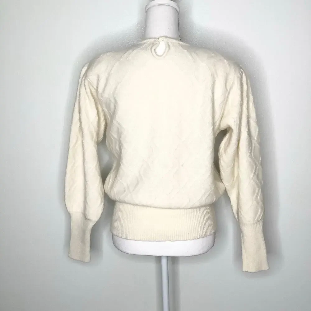 Marisa Christina Vintage Cream Sweater Textured Black Bow Beaded Large - Picture 6 of 12